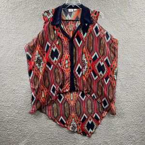 Womens Southwestern Boho Tunic Top 14/16W Aztec Geometric Flowy Artsy Statement